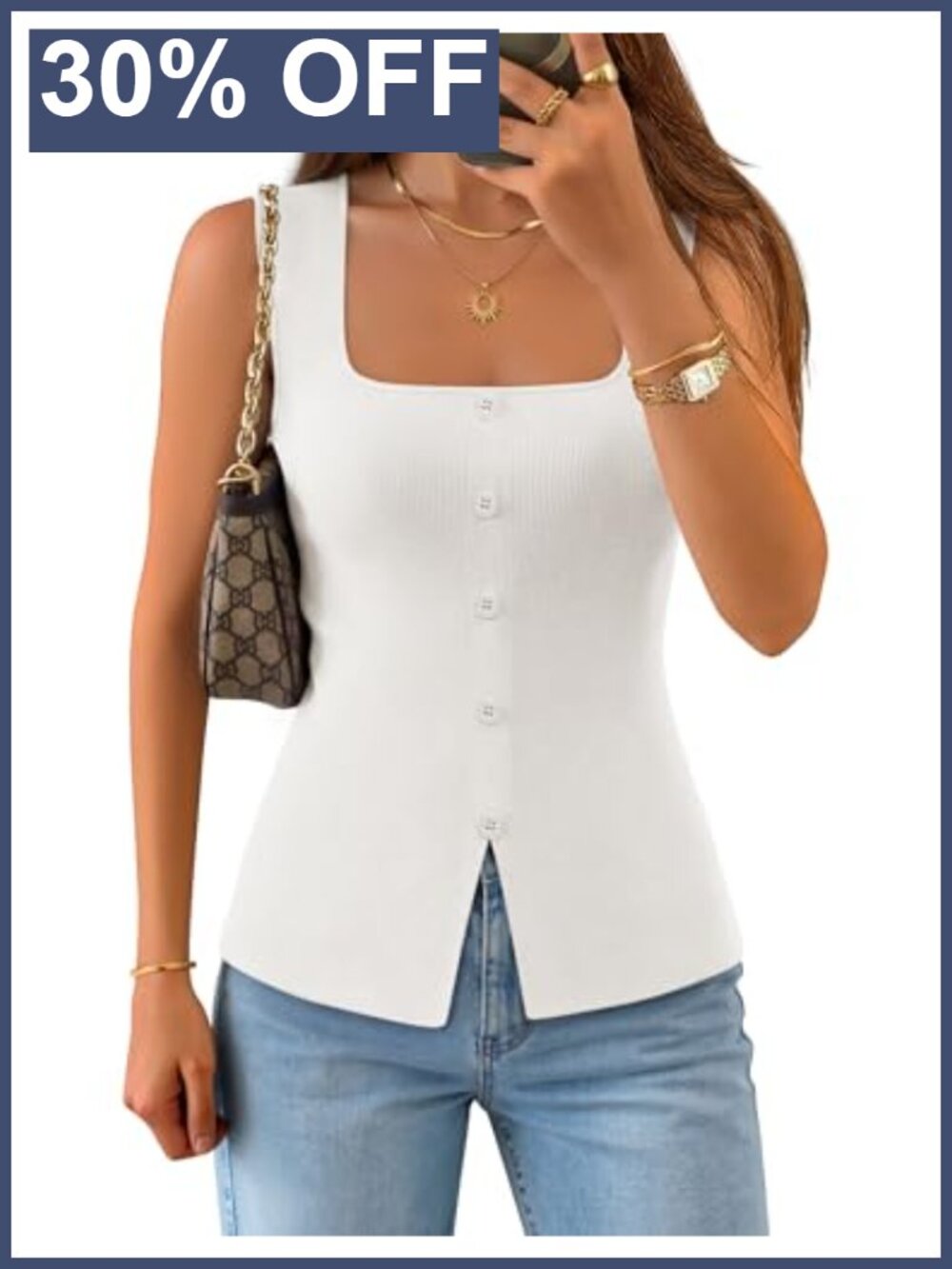 Sleeveless Knit Sweater Vest Square Neck Pullover Layering Top